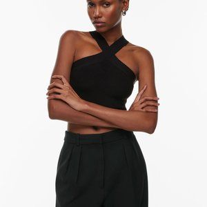 Black Sculpt Knit Criss Cross Cropped Tank | XS